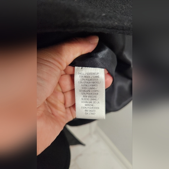 Banana Republic Wool Peacoat Jacket Mens Large Black Plaid Double Breasted - Picture 8 of 15